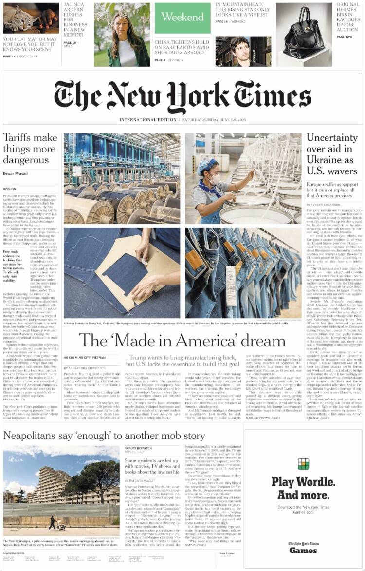 Portada de International New York Times (Europa)