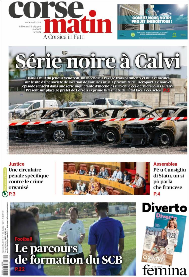 Portada de Corse-Matin (Francia)