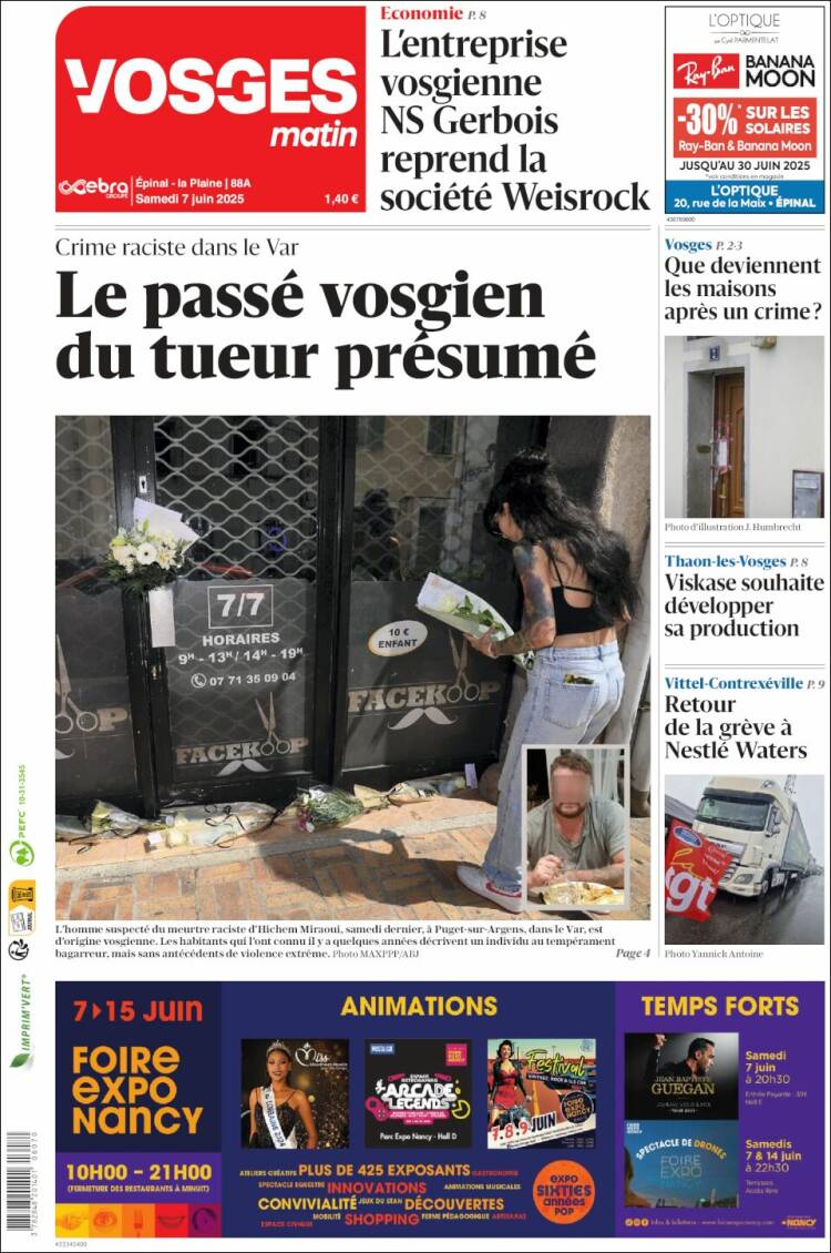 Portada de Vosges Matin (Francia)
