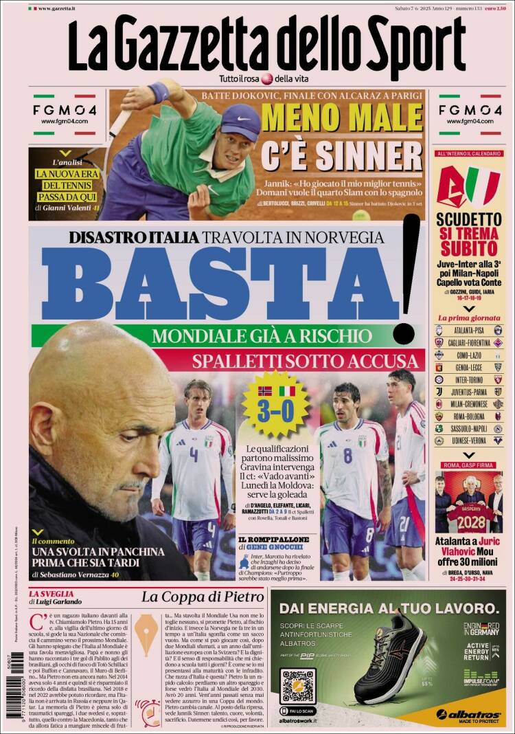 Portada de La Gazzetta dello Sport (Italia)