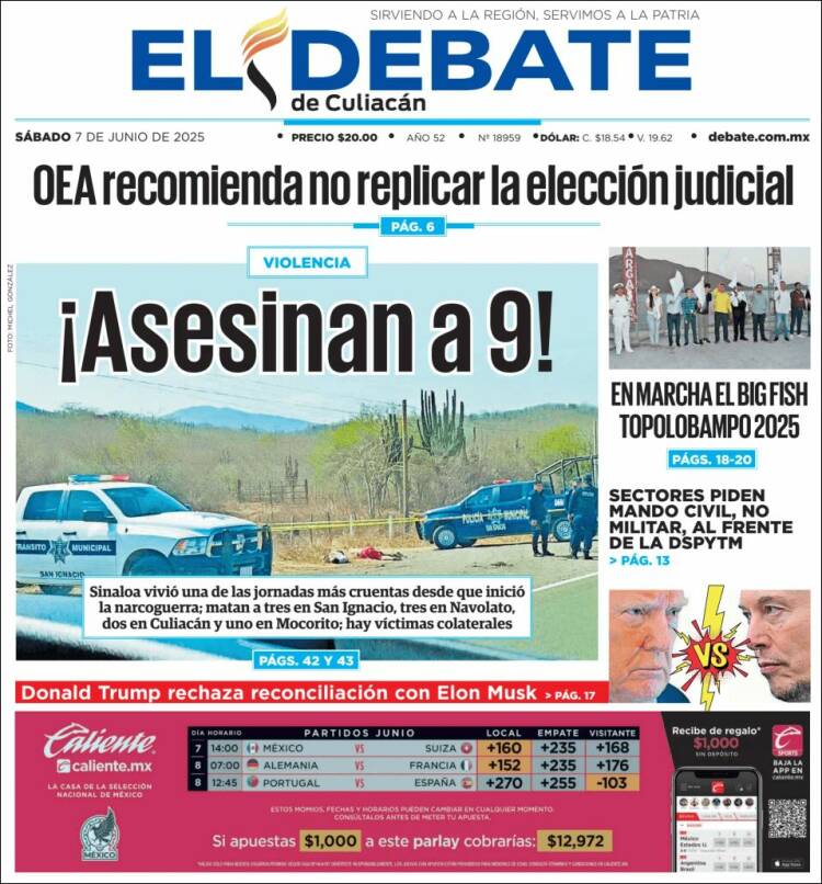 Portada de El Debate de Culiacán (México)