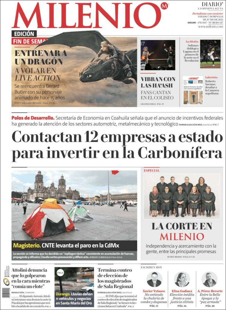 Portada de Milenio - Laguna (México)
