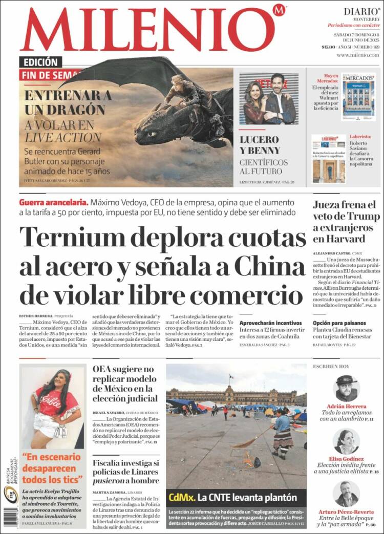 Portada de Milenio de Monterrey (México)