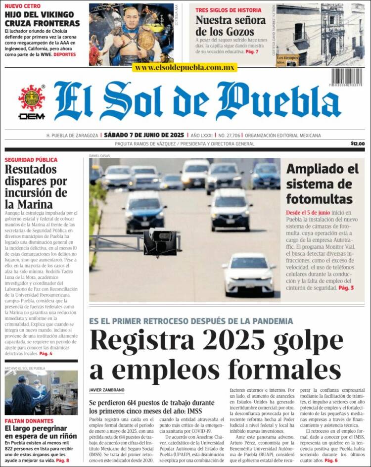Portada de El Sol de Puebla (México)