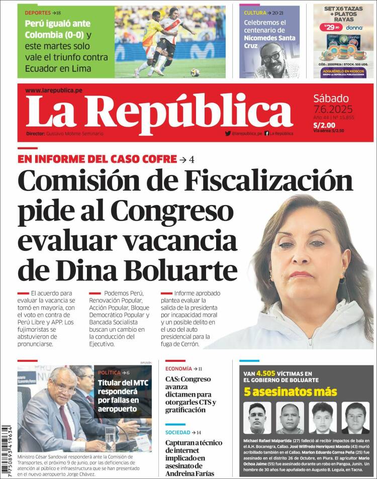 Portada de La Republica (Perú)