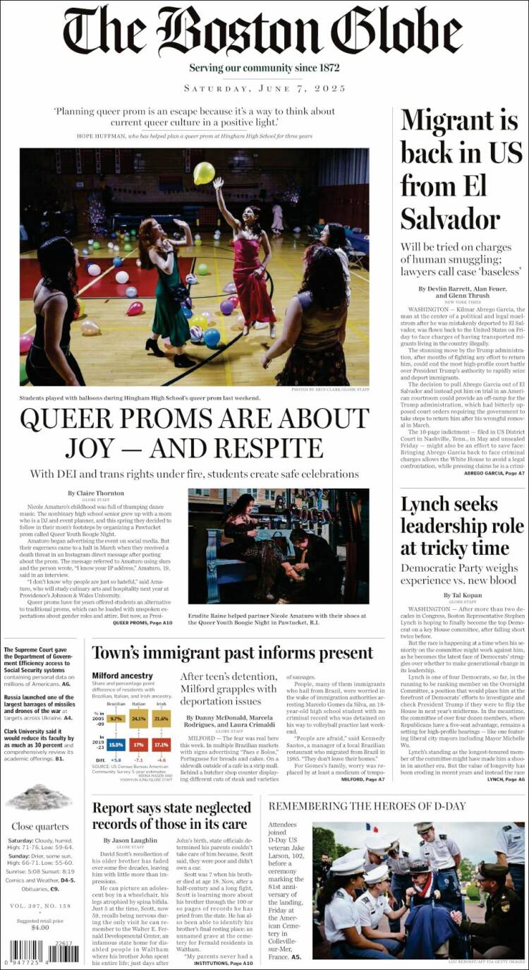 Portada de Boston Globe (USA)