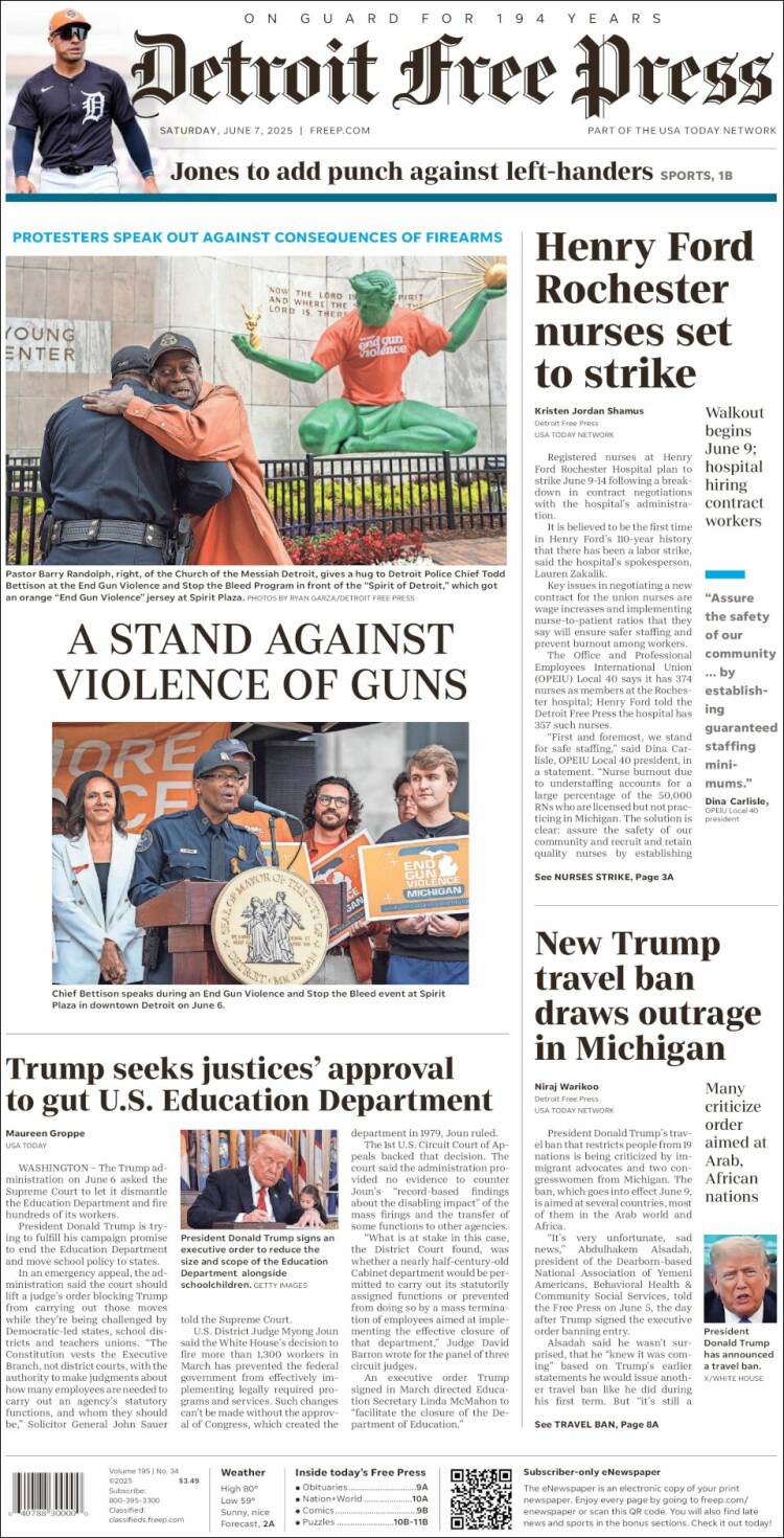 Portada de Detroit Free Press (USA)