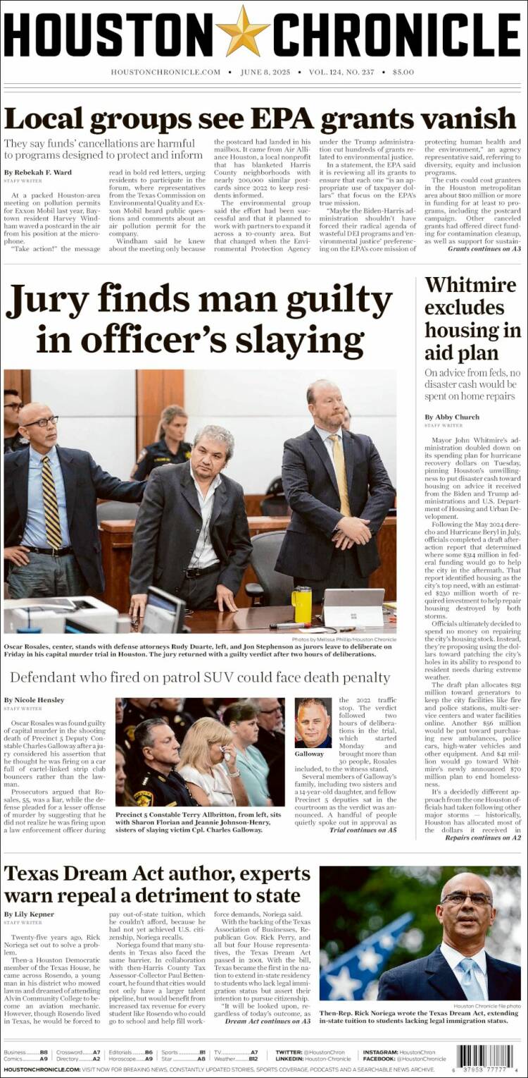 Portada de Houston Chronicle (USA)