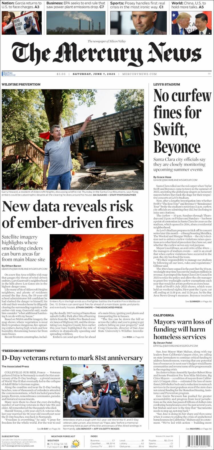 Portada de San Jose Mercury News (USA)