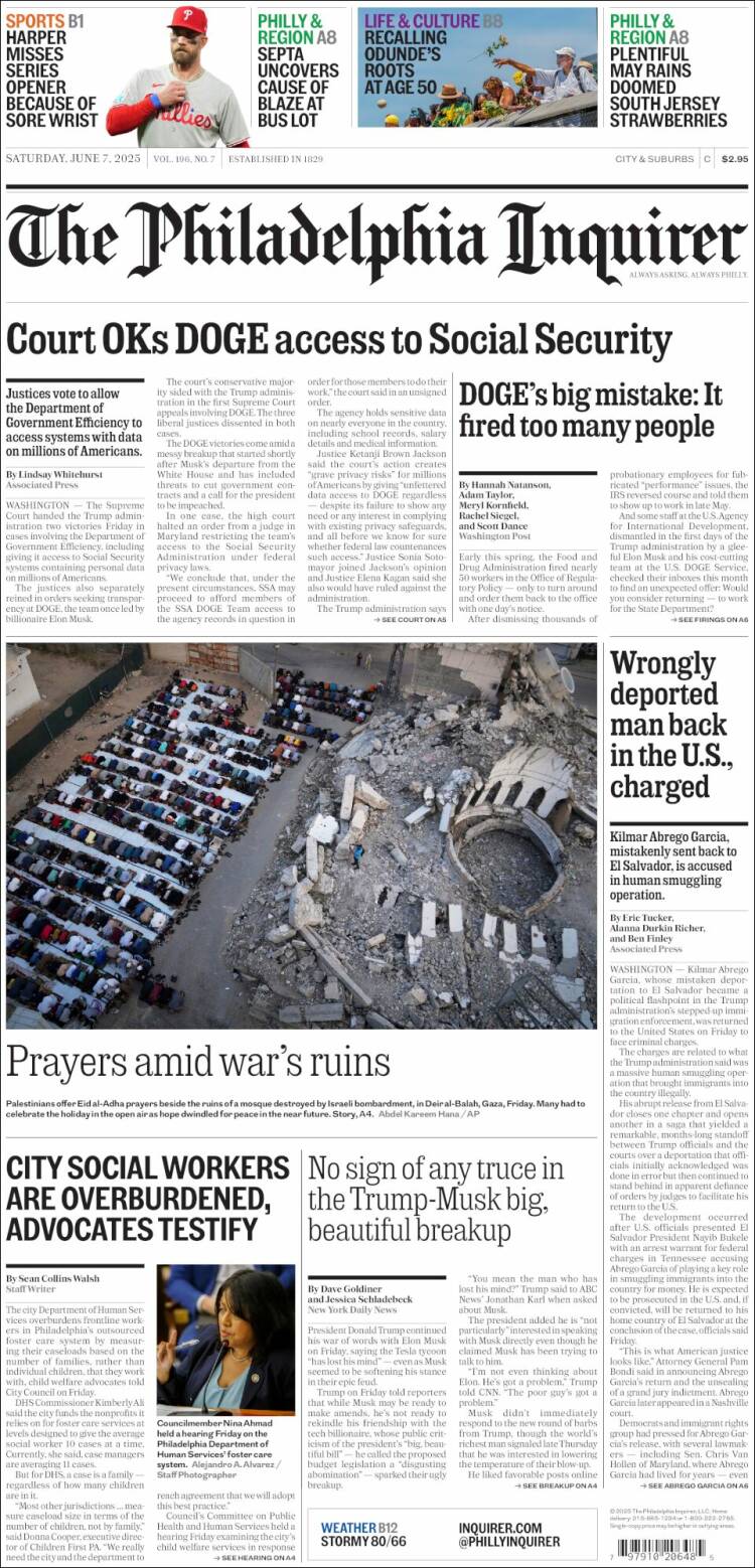 Portada de Philadelphia Inquirer (USA)