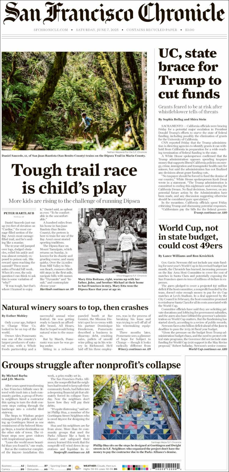Portada de San Francisco Chronicle (USA)