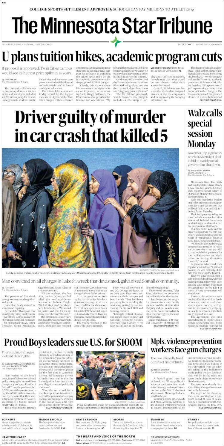 Portada de Star Tribune (USA)
