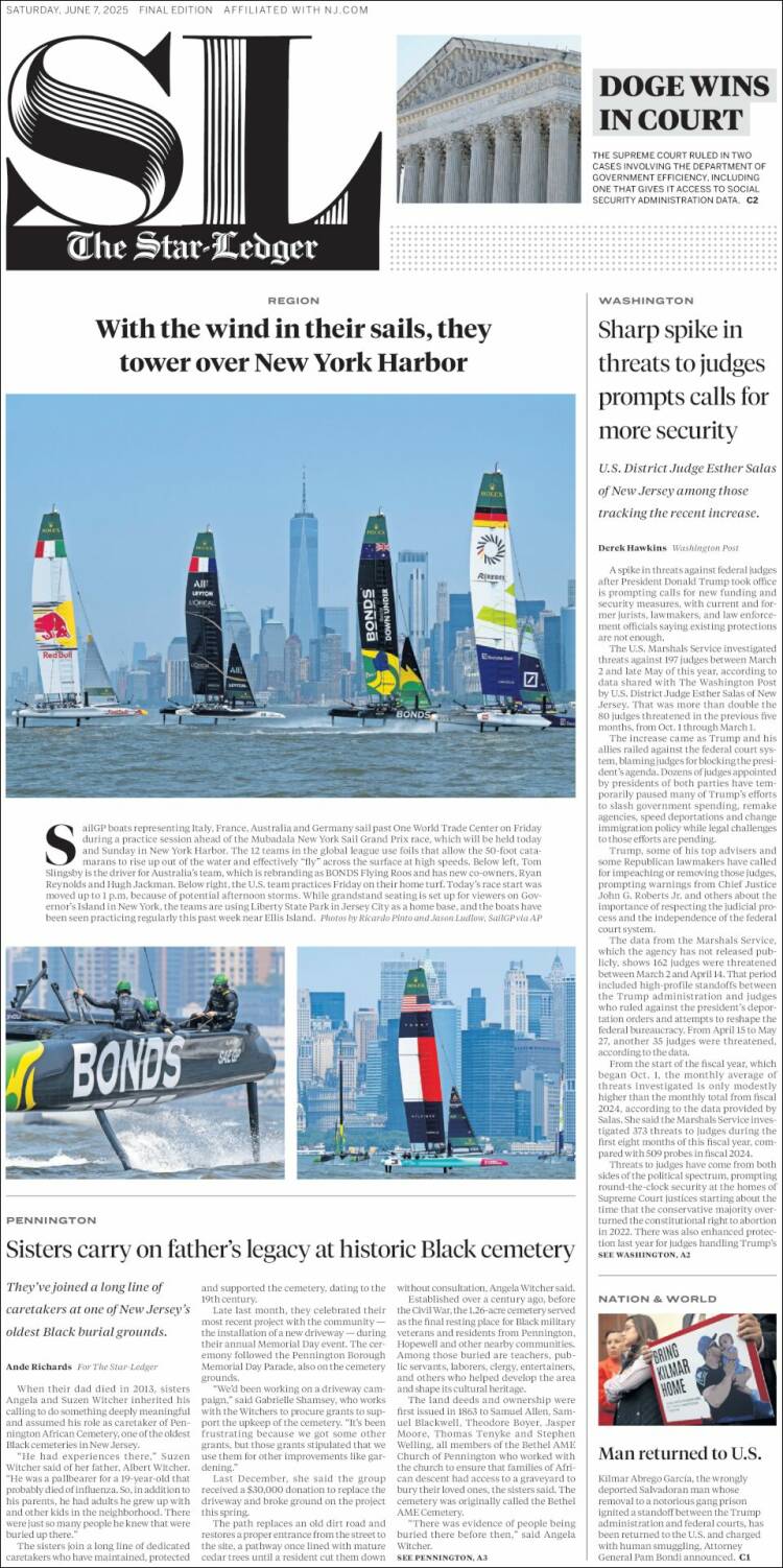 Portada de Star-Ledger (USA)