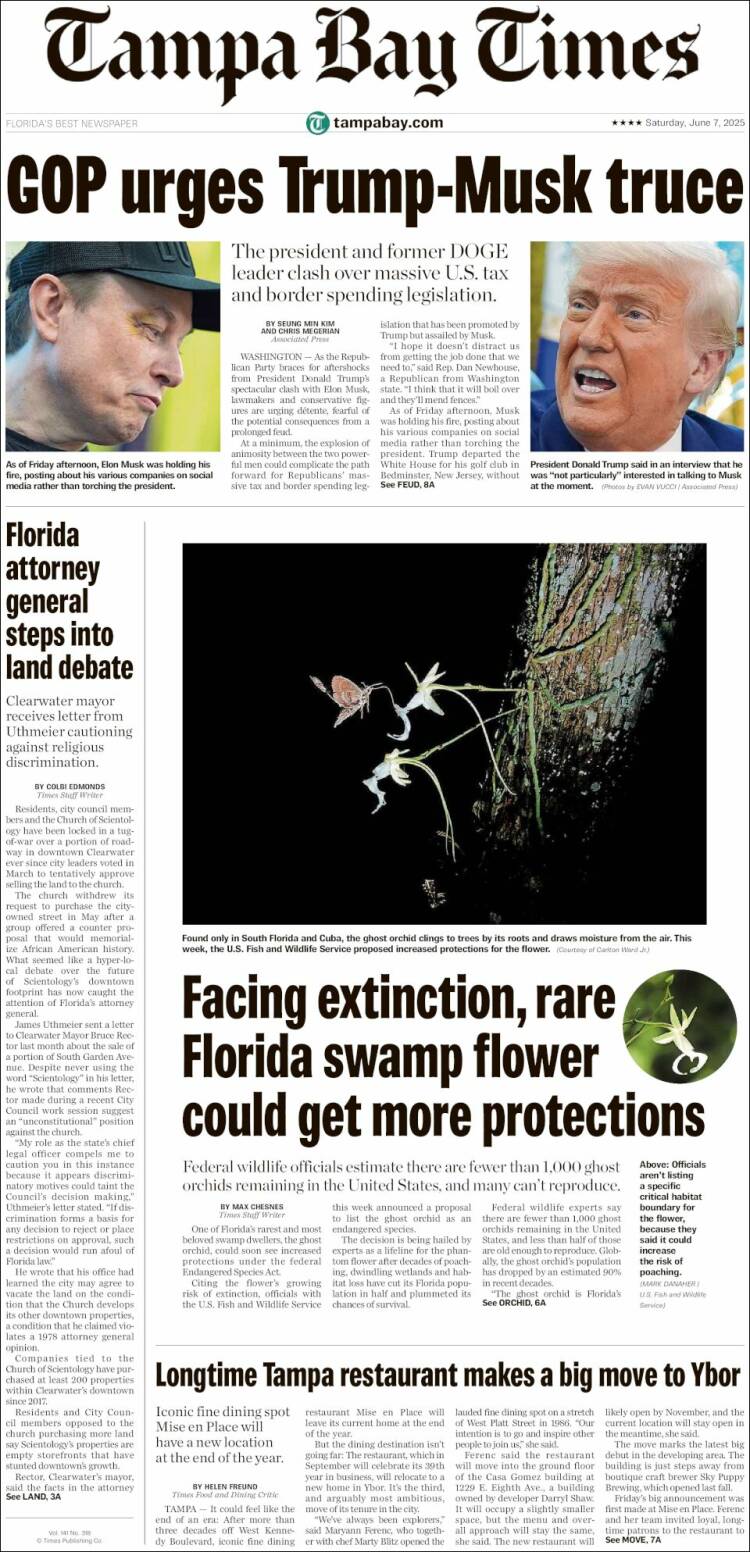 Portada de Tampa Bay Times (USA)