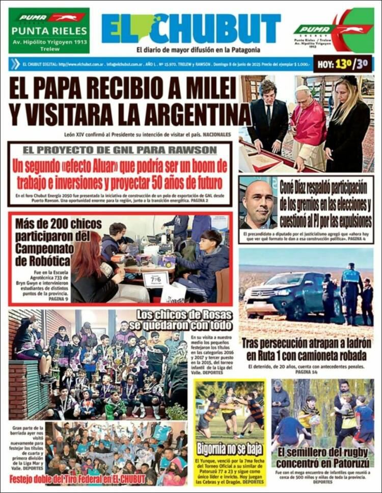 Portada de El Chubut (Argentina)