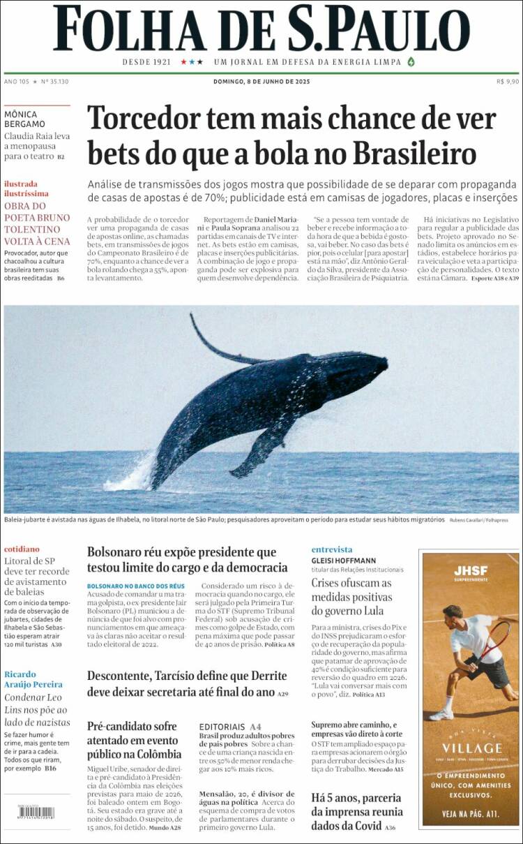 Portada de Folha de São Paulo (Brasil)
