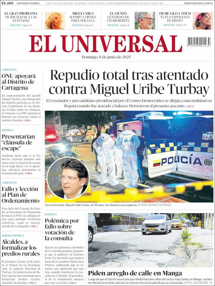 Portada de El Universal (Colombia)