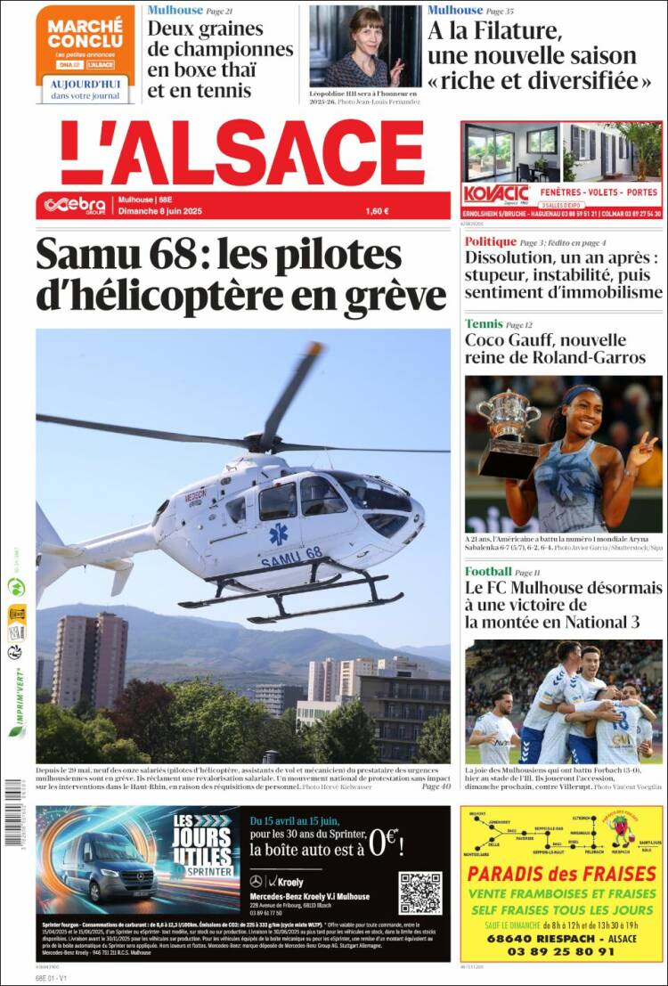 Portada de Journal L'Alsace (Francia)