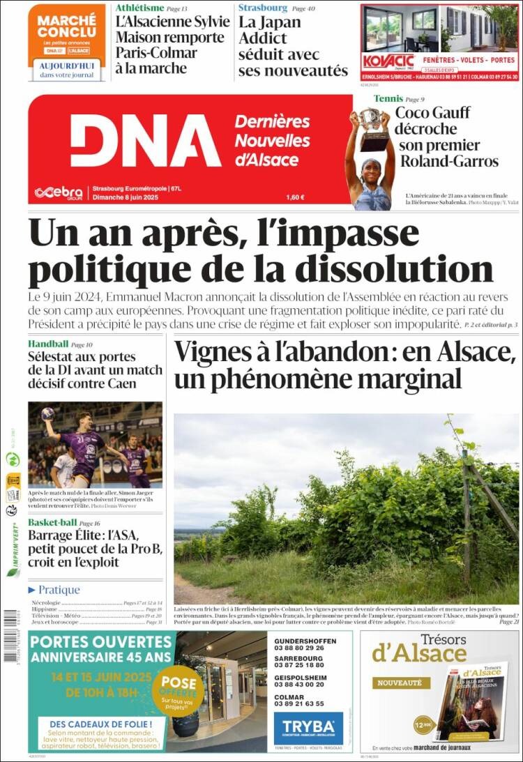 Portada de Les Dernières Nouvelles d'Alsace (Francia)