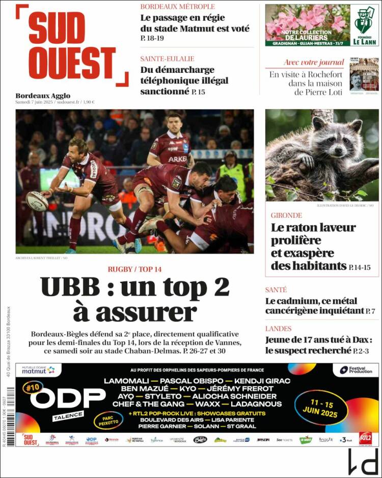 Portada de Sud Ouest (Francia)