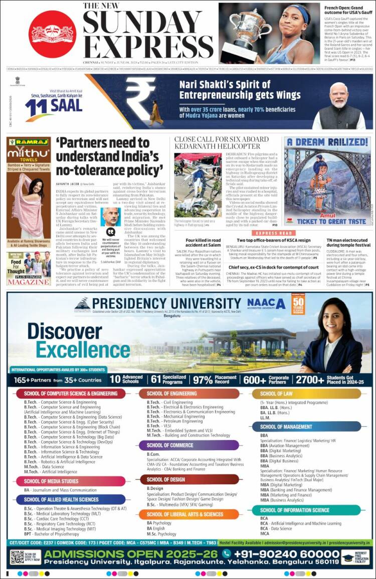Portada de New Indian Express (India)