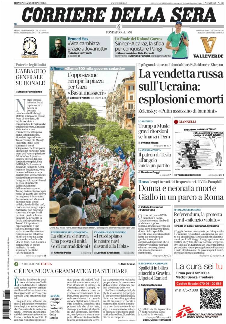 Portada de Corriere della Sera (Italia)