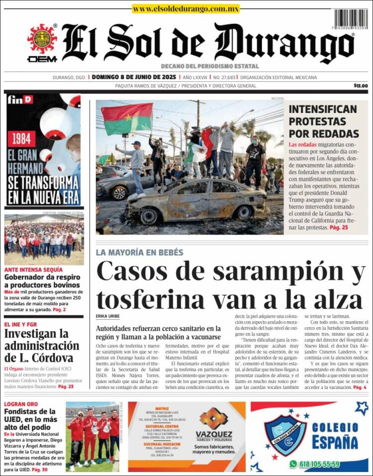 Portada de El Sol de Durango (México)