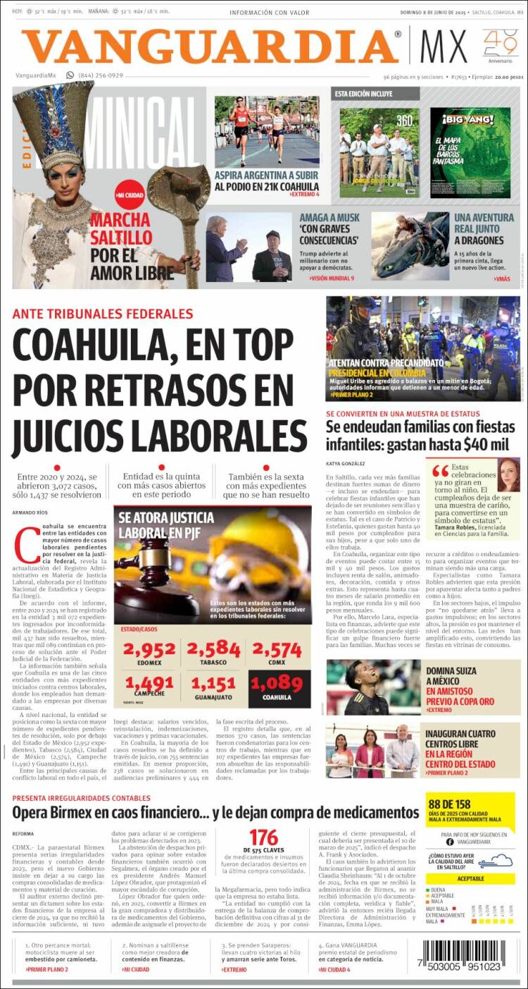 Portada de Vanguardia (México)
