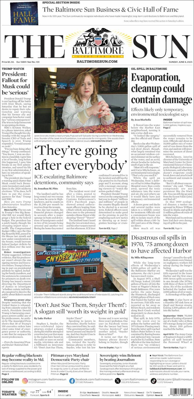 Portada de The Baltimore Sun (USA)