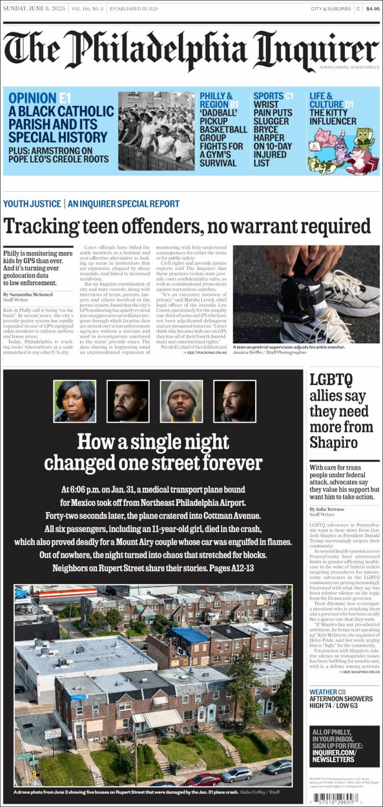 Portada de Philadelphia Inquirer (USA)