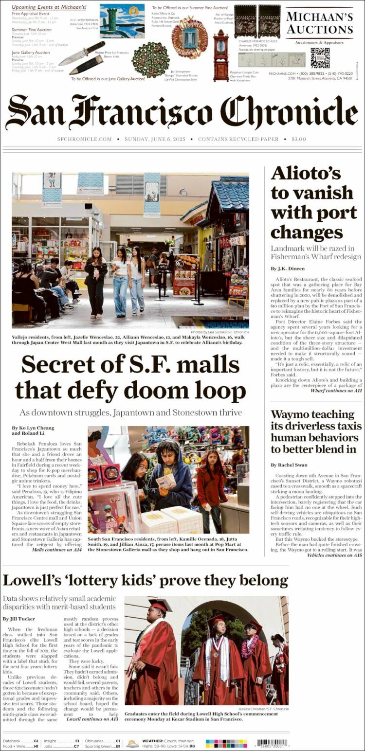 Portada de San Francisco Chronicle (USA)