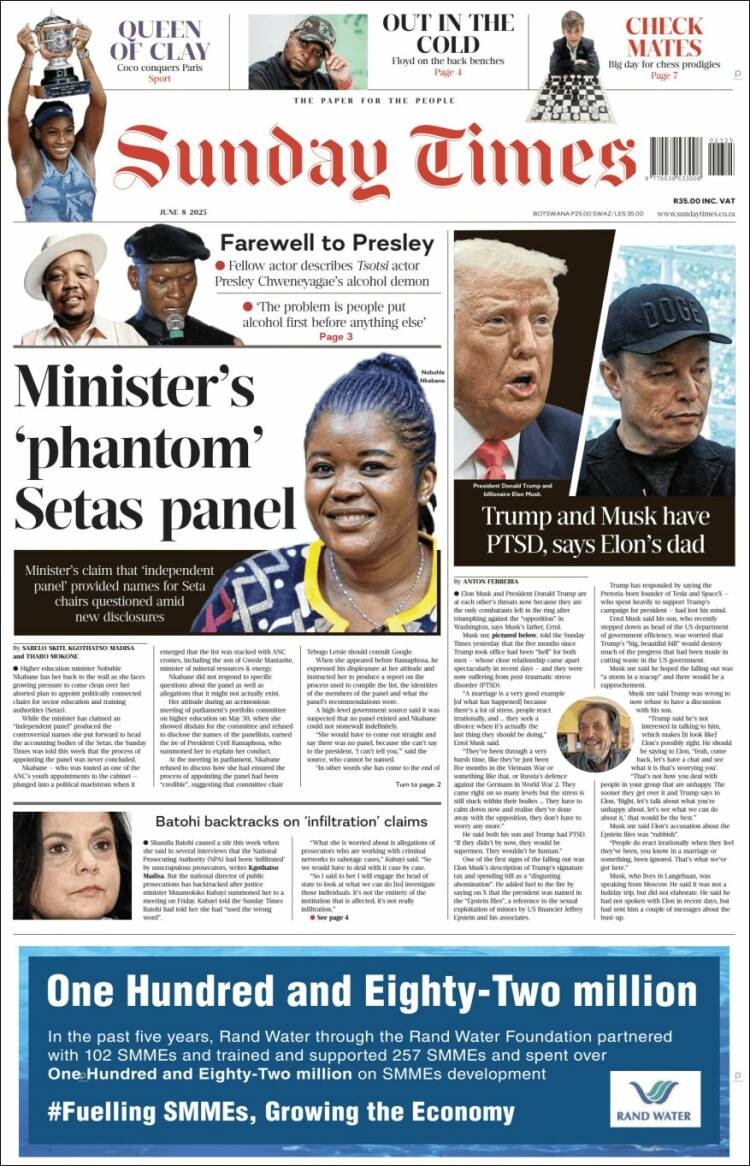 Portada de The Times (Sudáfrica)