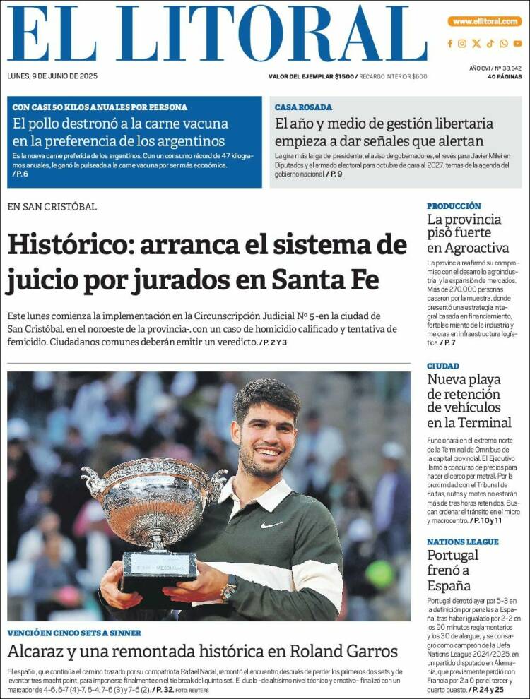 Portada de Diario El Litoral (Argentina)