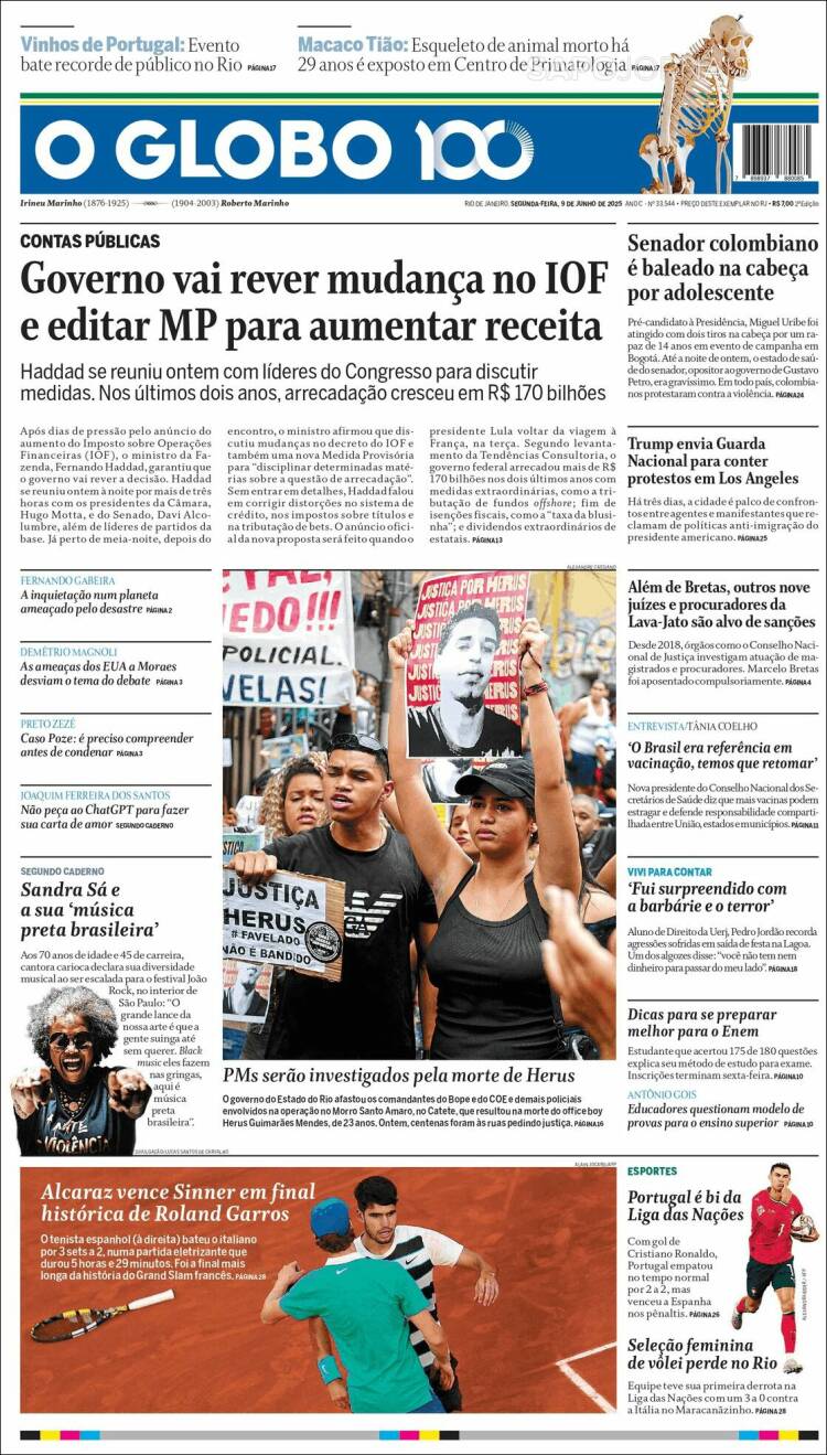 Portada de O Globo (Brasil)