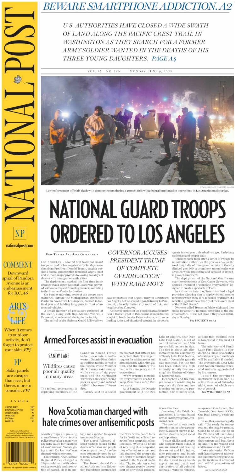 Portada de The National Post (Canada)