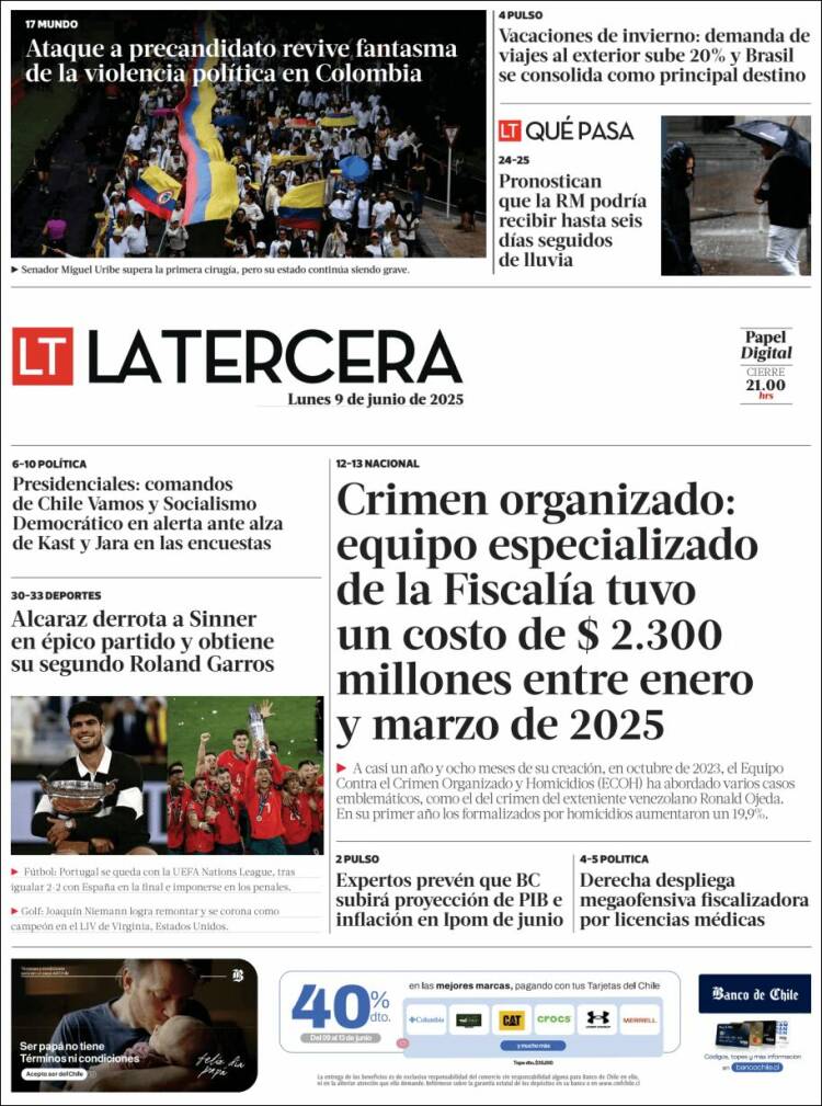 Portada de La Tercera (Chile)