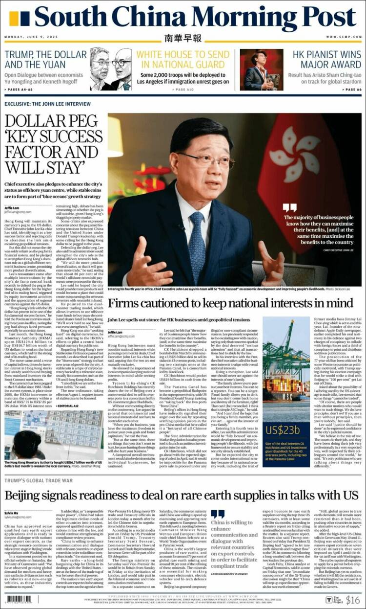 Portada de South China Morning Post (China)