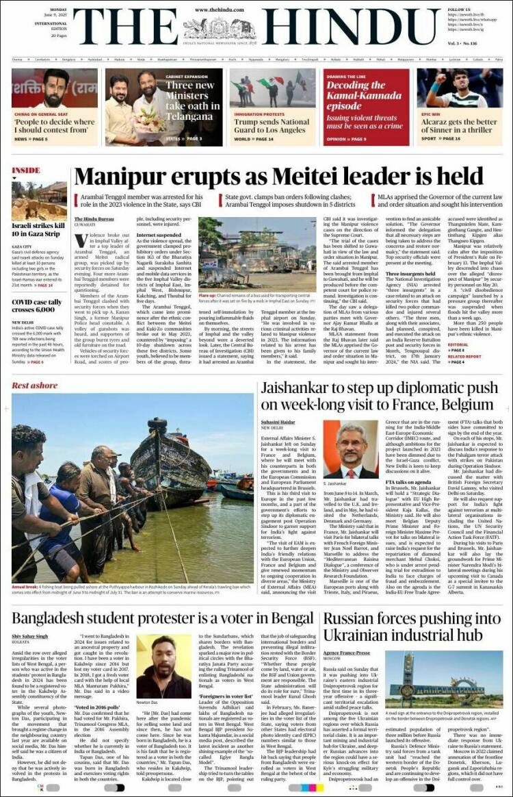 Portada de The Hindu (India)