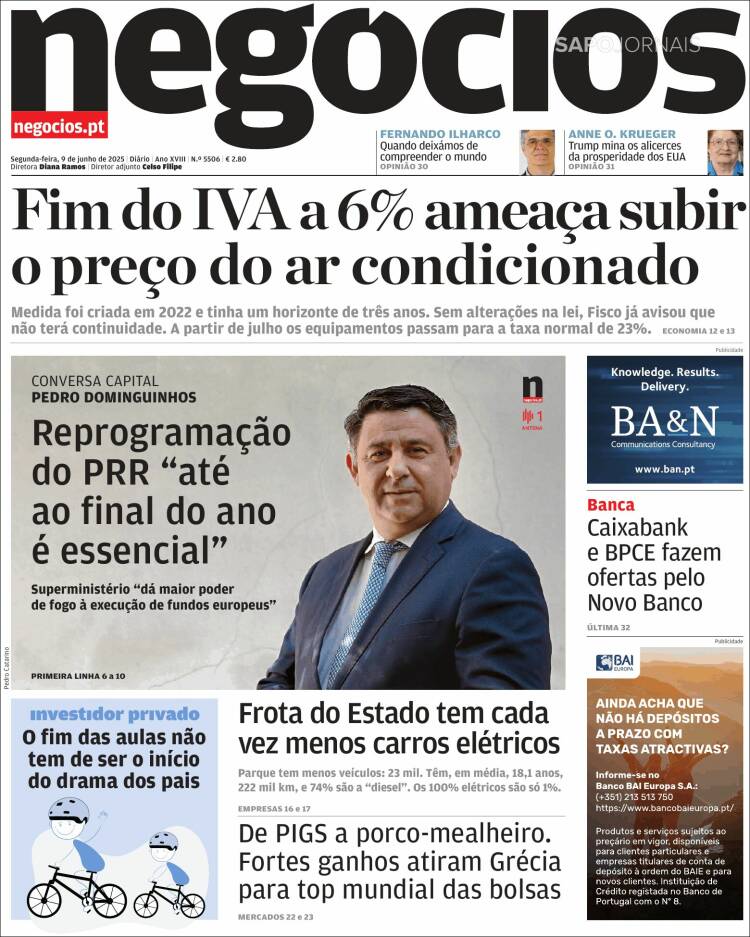 Portada de Jornal de Negócios (Portugal)