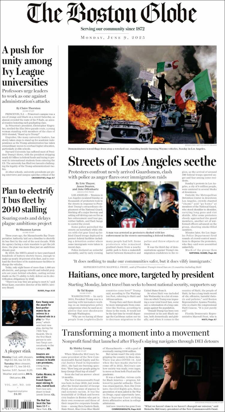 Portada de Boston Globe (USA)