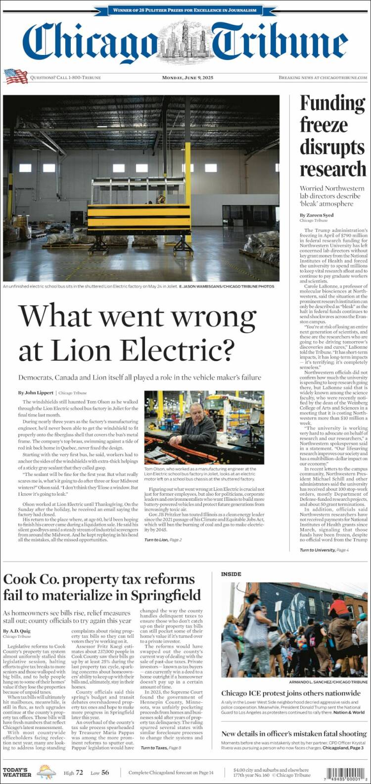 Portada de Chicago Tribune (USA)