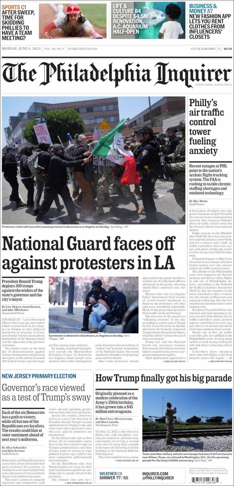 Portada de Philadelphia Inquirer (USA)