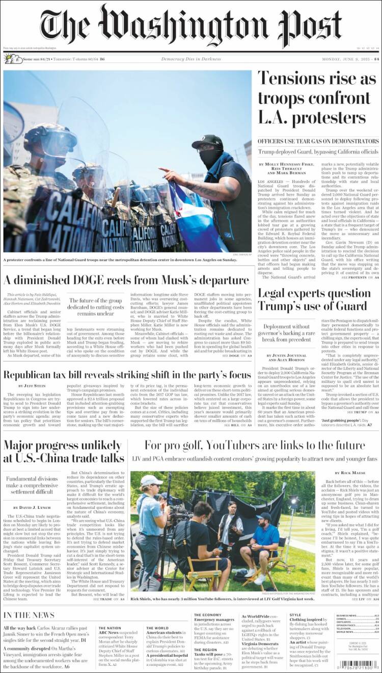 Portada de The Washington Post (USA)