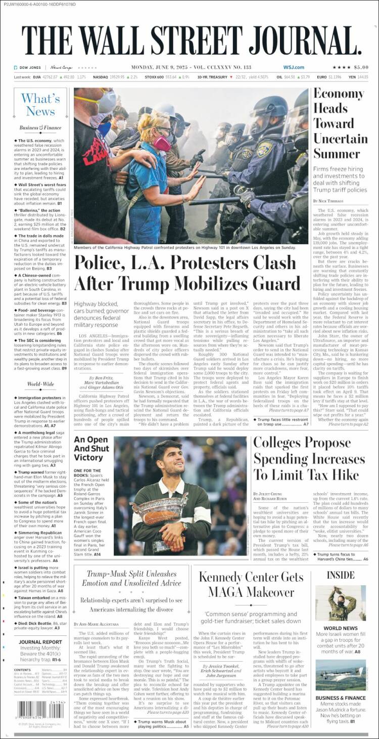 Portada de Wall Street Journal (USA)