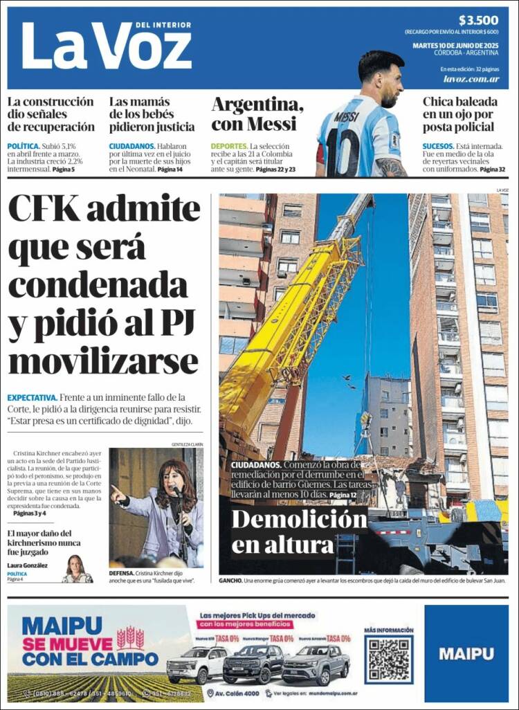 Portada de La Voz del Interior (Argentina)