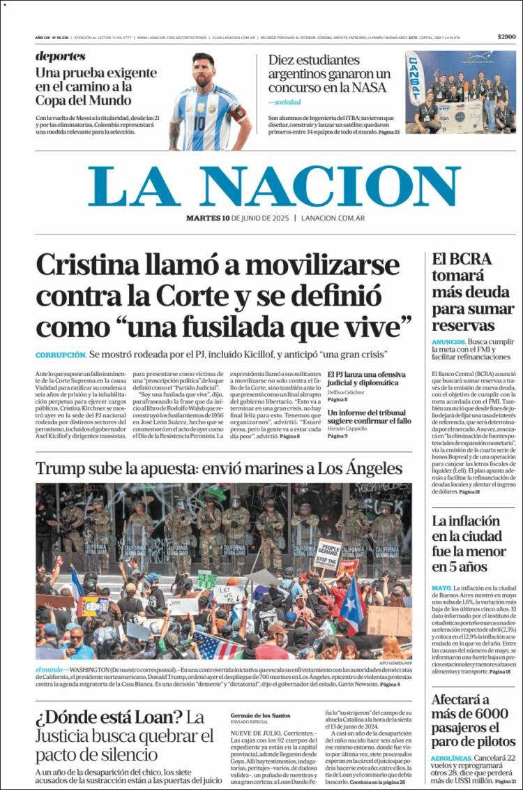 Portada de La Nación (Argentina)
