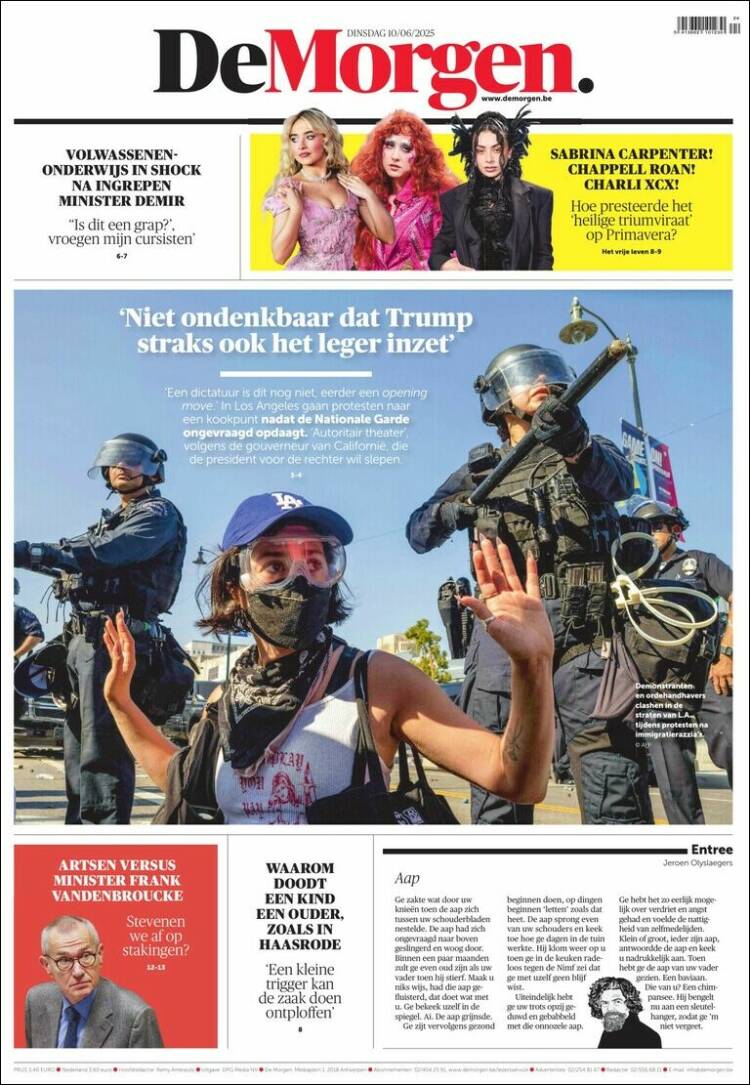 Portada de De Morgen (Bélgica)