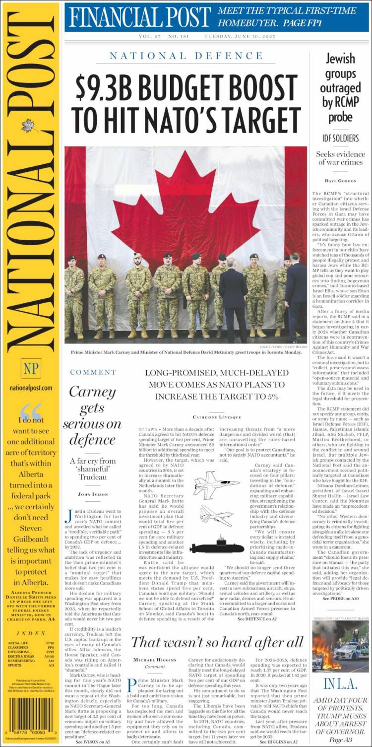 Portada de The National Post (Canadá)