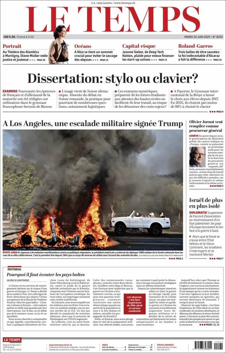 Portada de Le Matin (Suiza)