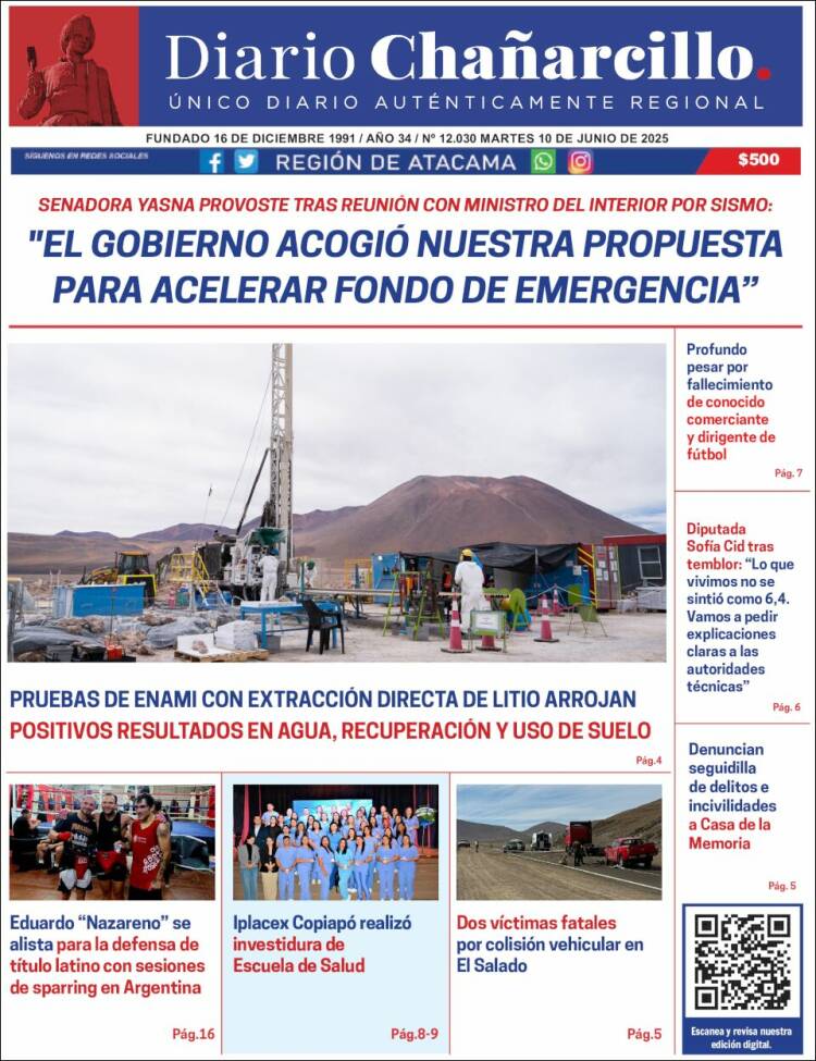 Portada de Diario Chañarcillo (Chile)